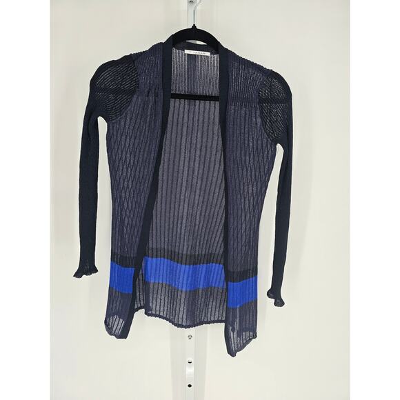 T Tahari Womens Sz S Open Front Cardigan Sweater Lightweight Blue Ribbed - Picture 1 of 4